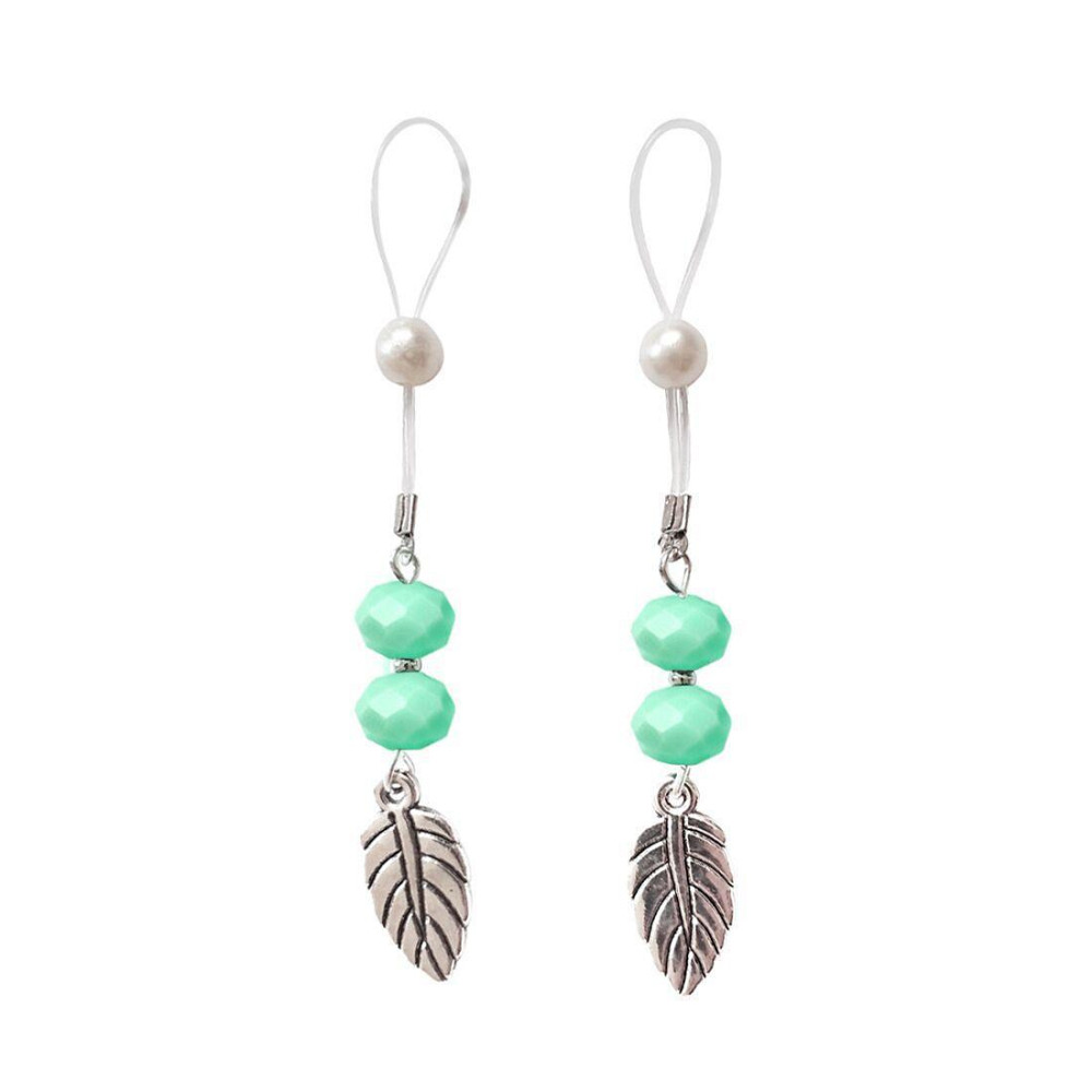 Прикраси з намистинами та листочком для сосків Art of Sex – Nipple Jewelry Leaf, м’ятні Sex Aura Київ - фото 2