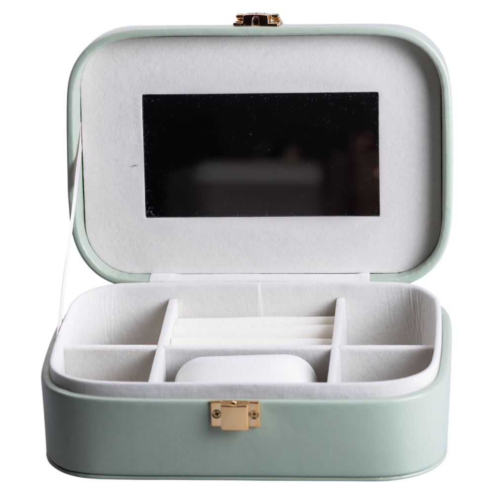 Шкатулка для прикрас з еко-шкіри з дзеркалом, зелена Київ - фото 2