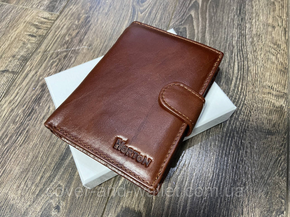 Коричневий чоловічий портмоне з блоком для документів з натуральної шкіри Horton Київ - фото 2