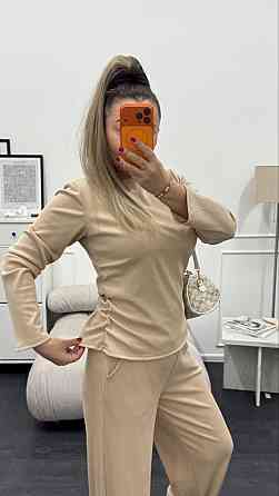 Жіночий базовий костюм-двійка: лонгслів і штани трикотажний рубчик Кремовий, 50/52 Одеса