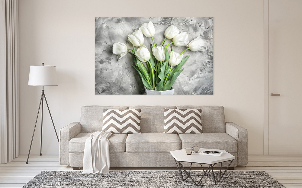 Картина холст у вітальню / спальню Білі тюльпани     MLP_25  ( 60х30см ) 70x140 см Київ - фото 2