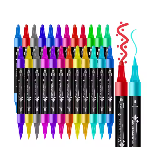 Акрилові маркери, 24 кольори, двосторонні, для малювання на склі, дереві, тканині, якісні маркери Кам'янець-Подільський