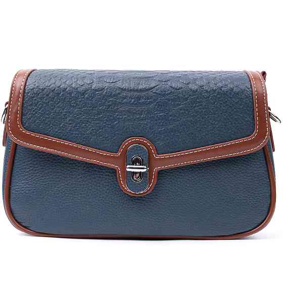 Сумка жіноча з фактурним клапаном із натуральної шкіри Vintage 22622 Синя Київ