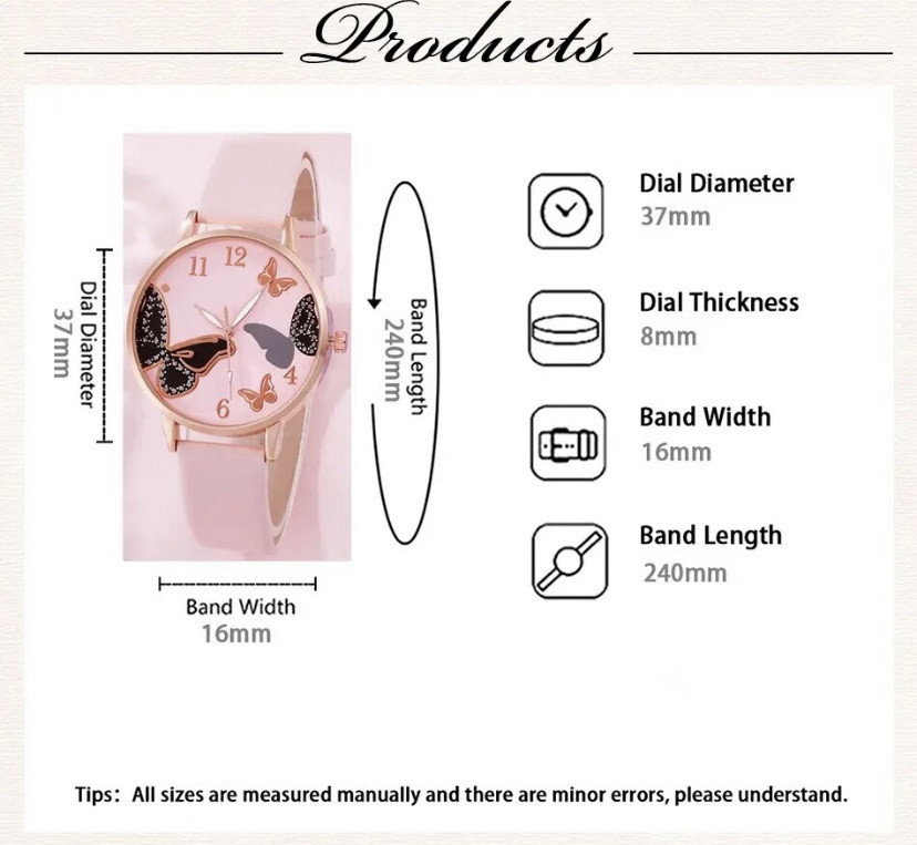 Подарочный набор для женщин Бабочка: наручные часы, браслет, ожерелье и серьги- без подарочной коробки розовый Киев - изображение 8