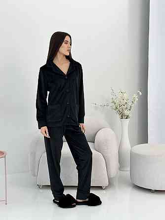 Костюм из плюшевого велюра на пуговицах с двумя карманами XXL Черный Харьков