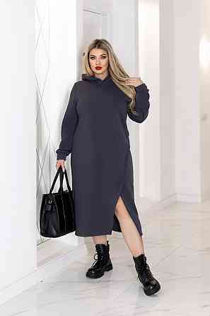 Тепла трикотажна сукня міді з капюшоном "Era" | Норма і батал Графіт, 46-48 Київ