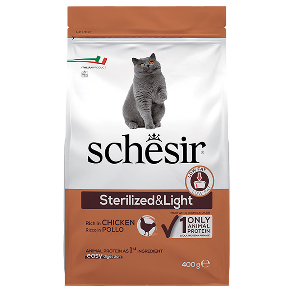 Schesir Cat Sterilized & Light ШЕЗИР СТЕРИЛИЗОВАННЫЕ ЛАЙТ КУРИЦА сухой монопротеиновый корм для стерилизованных кошек и кастрированных котов, для кото Киев - изображение 1