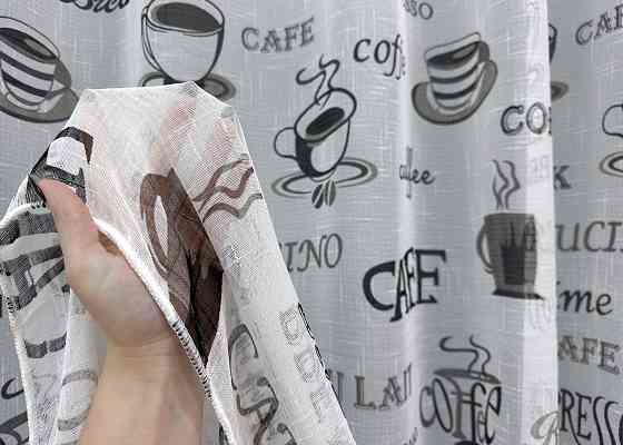 Тюль лен с принтом цвет молочный с черным 1793т Киев