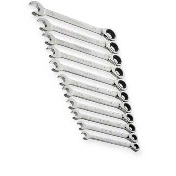 Набор ключей рожково-накидных с трещеткой 8-19 мм 11 шт (планшет) CrV Мукачево