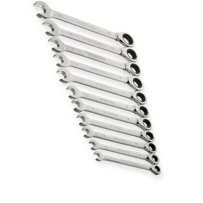 Набір ключів ріжково-накидних з тріскачкою 8-19 мм 11 шт (планшет) CrV Мукачево - фото 2