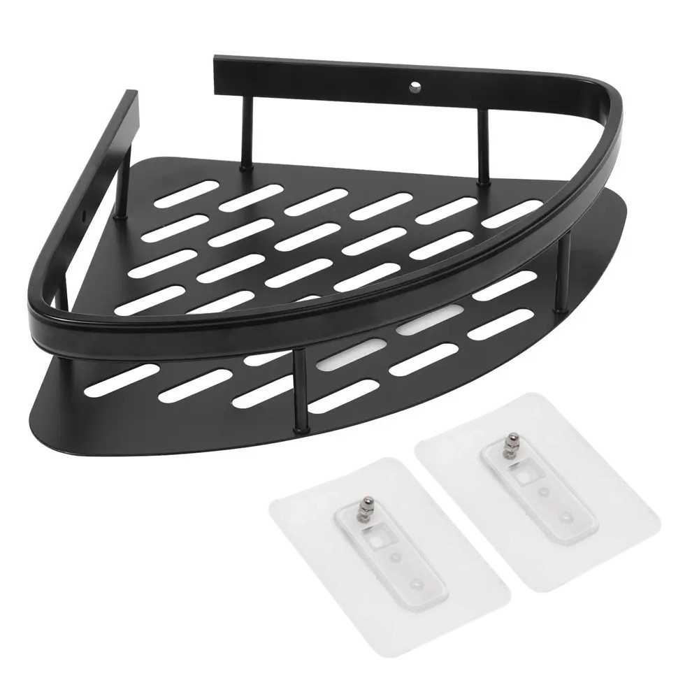 Кутова полиця у ванну (28х21х4,3 см) 1шт, Чорна / Органайзер для ванної / Полиця настінна металева Київ - фото 1