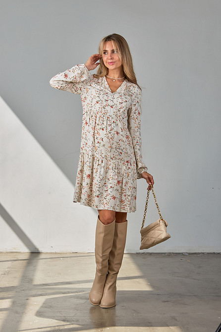Сукня для вагітних та годуючих із щільної віскози Alicia S Юла мама Молочний з принтом Кривий Ріг - фото 6