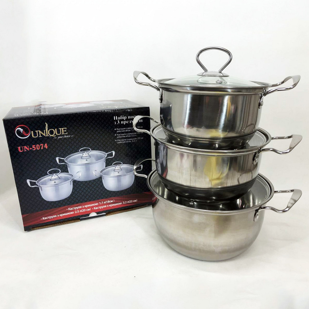 Набори каструль UNIQUE UN-5074, Каструля стильний дизайн, Каструля з EW-929 нержавіючої сталі Київ - фото 5