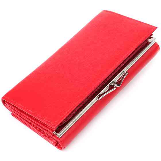 Яскравий жіночий гаманець на магнітах із натуральної шкіри Червоний (ST Leather) Київ