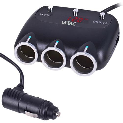 Разветвитель прикуривателя VOIN SC-3003 с 3 выходами, 2 USB 2400 мА, 12/24В, с кабелем и вольтметром Харьков - изображение 7