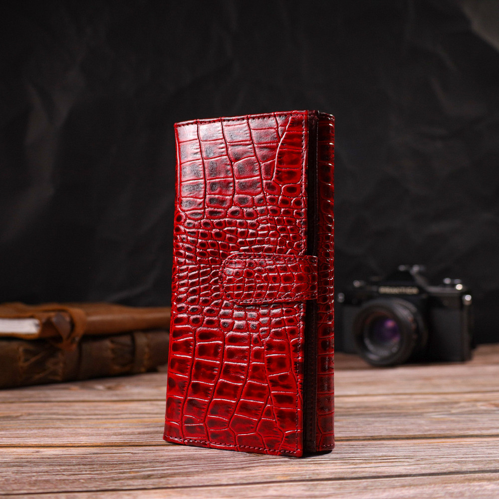 Яркое женское портмоне из натуральной кожи с тиснением под крокодила CANPELLINI 21852 Красный Киев - изображение 8
