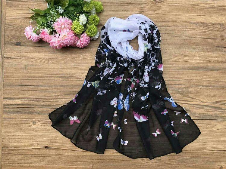 Шарф с бабочками женский 145 на 48 см черно-белый Киев - изображение 4