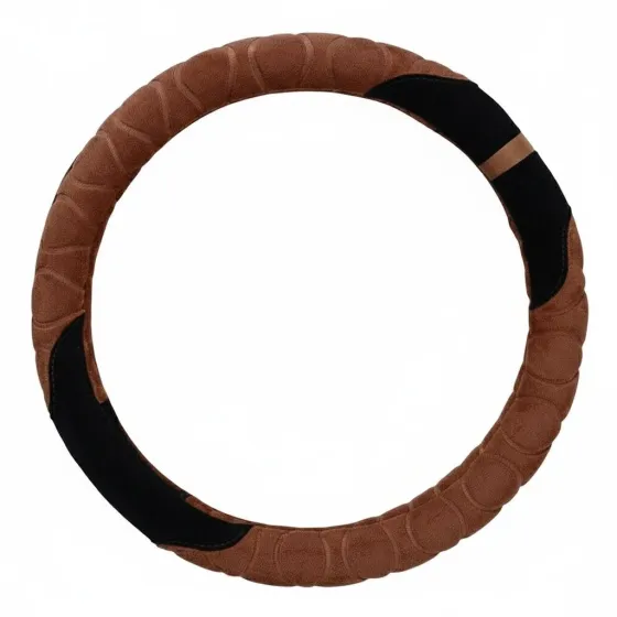 Плюшевая оплётка для руля 37 см чёрно-коричневая Киев