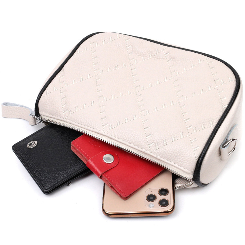 Сумка крос-боді напівкруглого формату з натуральної шкіри Vintage 22393 Біла Київ - фото 7