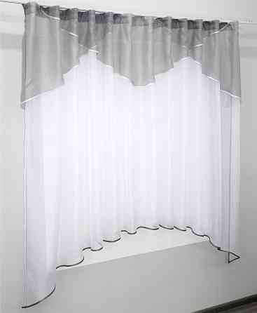 Кухонная тюль арка с ламбрекеном VR-Textil № 025к белый с серым 280х170 см (52-0430) Киев