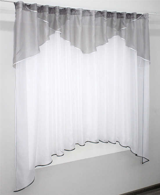 Кухонна тюль арка з ламбрекеном VR-Textil № 025к білий з сірим 280х170 см (52-0430) Київ - фото 2