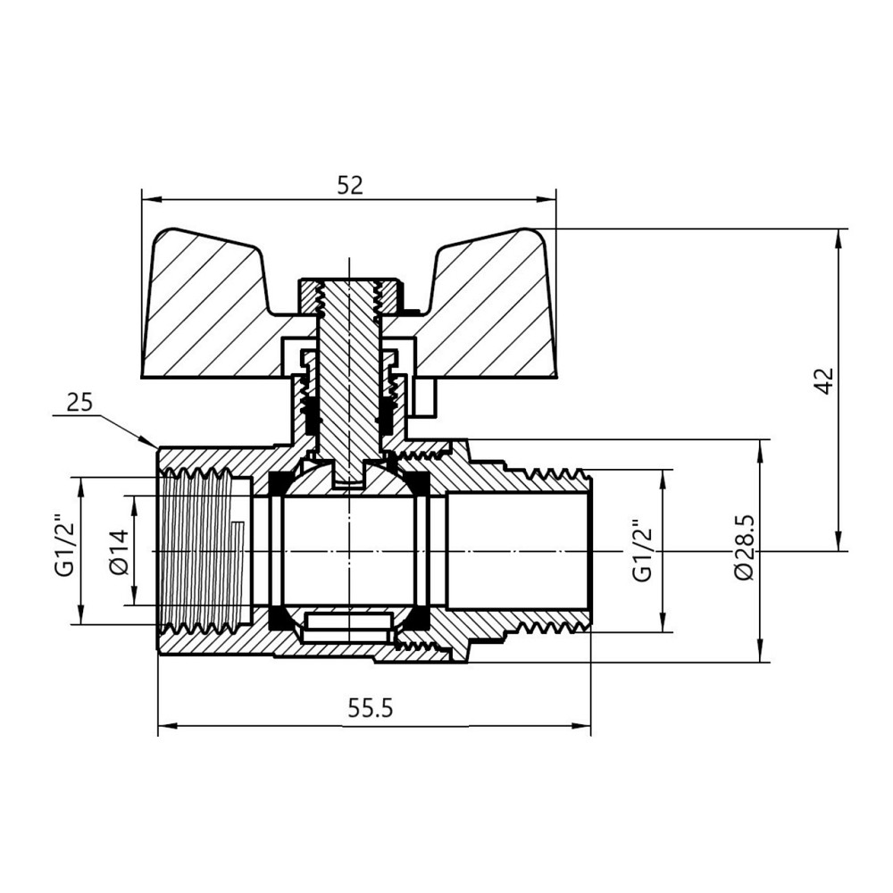 Кран кульовий Thermo Alliance Standart 1/2" ВН для газу (метелик) SD607NG15PN40 Київ - фото 2