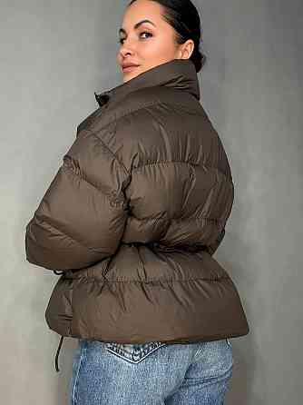 Куртка женская Fashion 3097 пуффер оверсайз со шнурком на талии коричневая, коричневый, S Киев