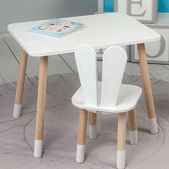 Стіл прямокутний 46х60х45 і стілець вушка кролика 26х26х24, столик та стільчик в дитячу, білий Київ