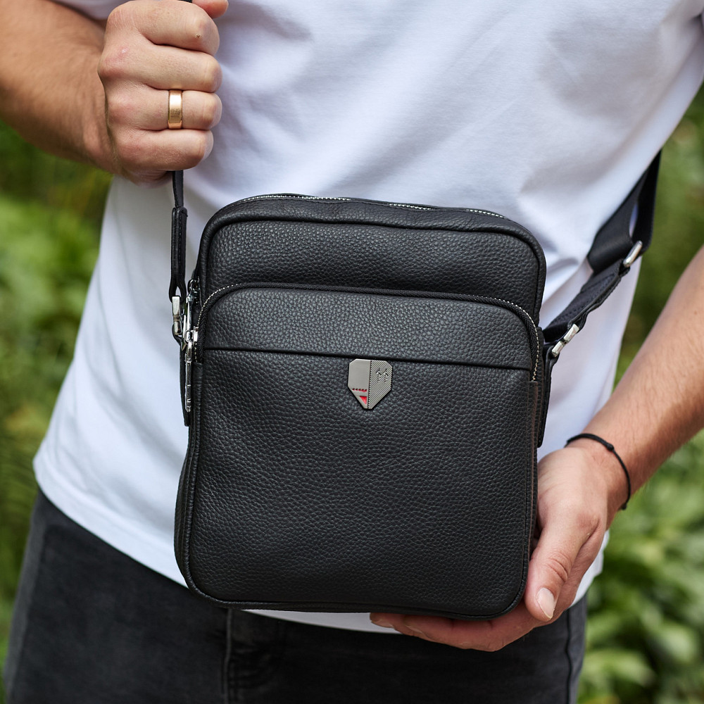 Чоловіча чорна шкіряна сумка на плече Київ - фото 9