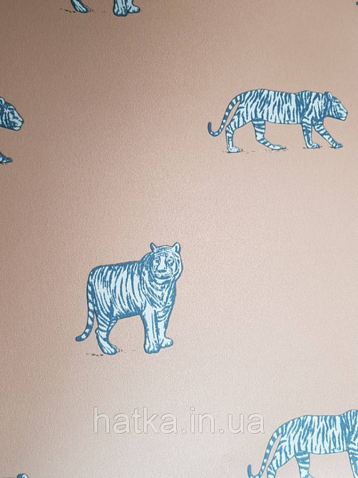 Шпалери флізелінові дитячі Caselio Our Planet тварини тигри чорно бежеві на теракотовому тлі Київ - фото 2