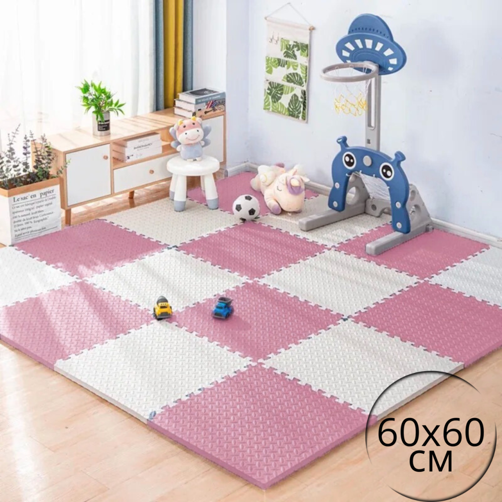 Килимок-пазл підлоговий, термокилимок, без покриття, Eva-піни, 6 пазлів 60*60 см, площа покриття 2,16 м², товщина 1 см, рожевий Кам'янець-Подільський - фото 1