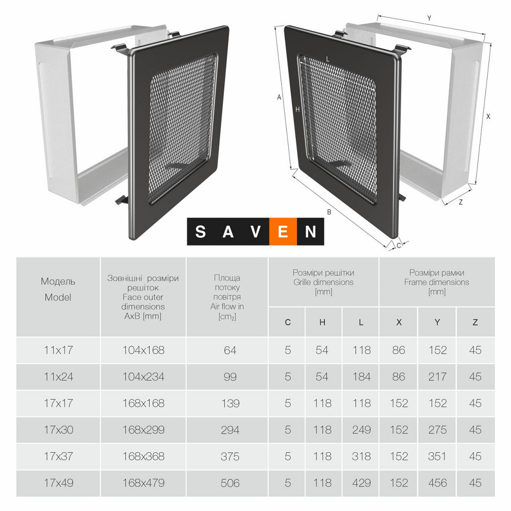 Вентиляційна решітка для каміна SAVEN 17х30 графітова Львів - фото 3
