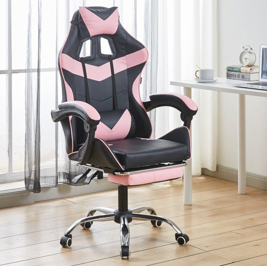 Кресло геймерское компьютерное игровое Bonro BN-810 с подставкой для ног Розовый Киев - изображение 1