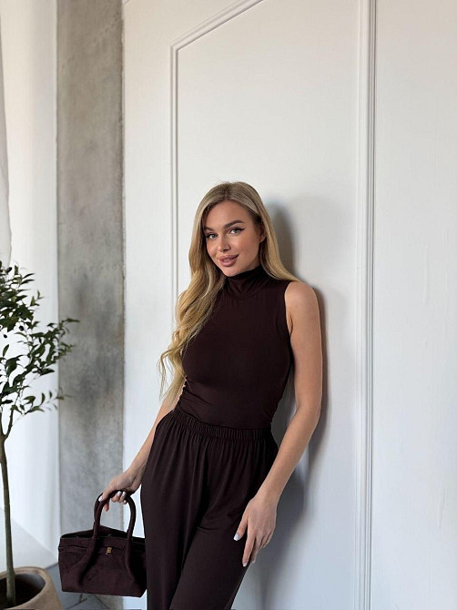Женский базовый костюм двойка: топ американка и штаны палаццо вискоза Шоколадный, 40/44 Одесса - изображение 5