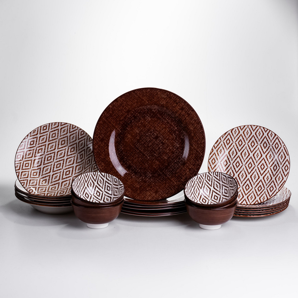 Столовий сервіз на 6 персон 24 предмети порцеляновий HP-HK-A10 Коричневий Коломия - фото 1