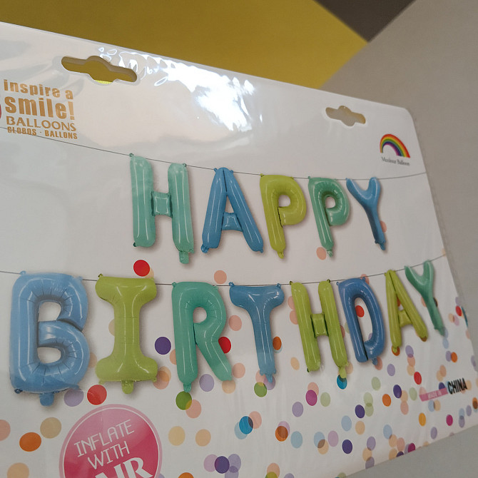Фольговані надувні повітряні кулі літери гірлянда Happy Birthday зелено-голубий висота 40 см Київ - фото 2