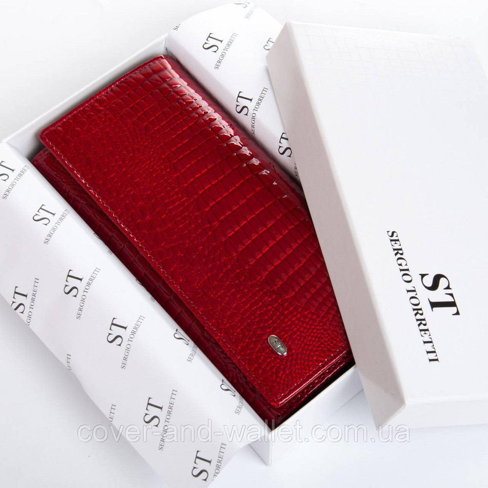 Лаковий жіночий шкіряний гаманець на магнітах червоного кольору ST Leather Київ - фото 9