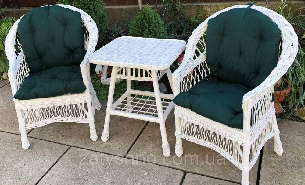Білі плетені меблі з накидками зеленими | Меблі з лози білі | меблі плетені на дачу Київ - фото 3