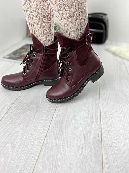 Injers Черевики жіночі INJERS бордові натуральна шкіра з хутром (висота 17см, підошва 3см, розм Коломыя - изображение 6