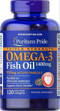 Омега-3 Puritan's Pride Omega-3 Fish Oil Triple Strength 1400 mg 120 Softgels Луцк