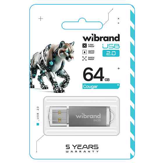 Флеш-накопичувач Wibrand USB 2.0 Cougar 64Gb Silver Київ
