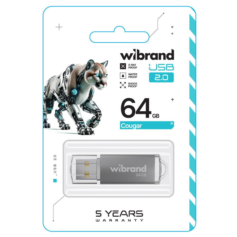 Флеш-накопичувач Wibrand USB 2.0 Cougar 64Gb Silver Київ - фото 2