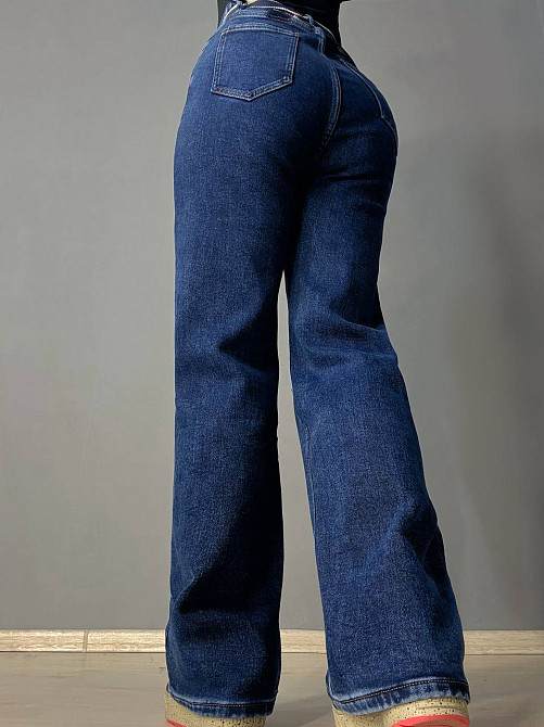 Джинси жіночі Derun 8226 утеплені палаццо на флісі з ременем сині, синій, 31, 31, 84 см, 110 см Київ - фото 17
