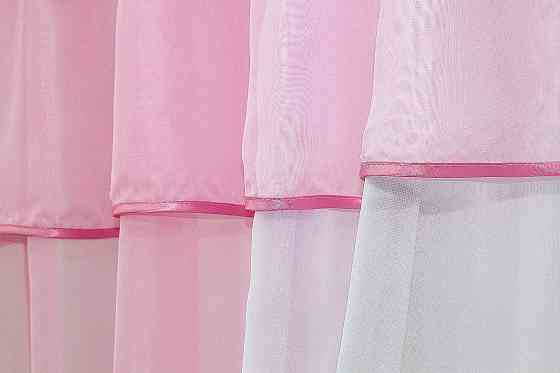 Кухонные шторы VR-Textil № 090к с ламбрекеном и подвязками розовый с белым 270х170 см (50-631) Киев