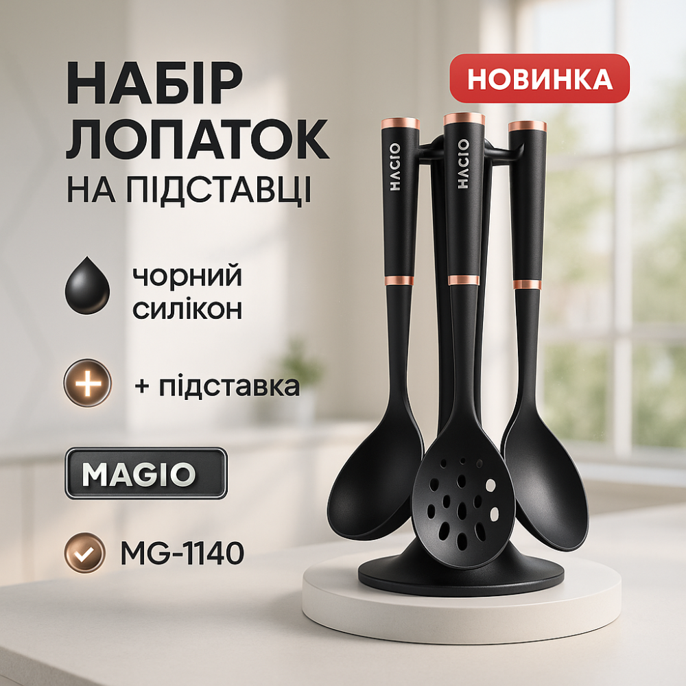 Набір кухонного інвентарю MAGIO MG-1140, Стильний кухонний набір із силікону, Кухонні аксесуари силікон PU-21 Львів - фото 13