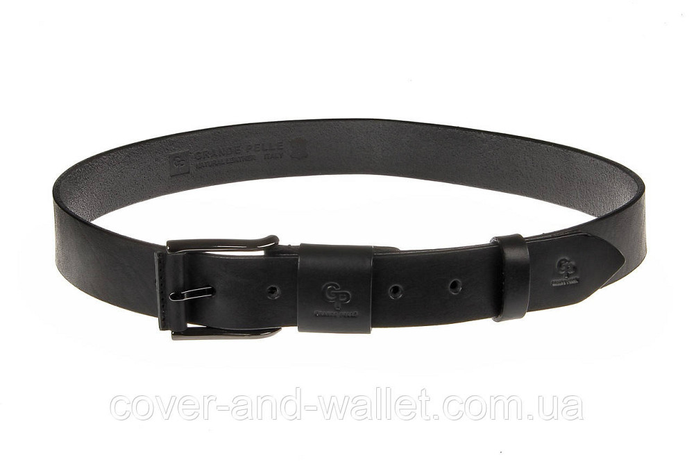 Широкий джинсовий чоловічий ремінь із натуральної шкіри Grande Pelle Calvin (Чорний) Київ - фото 6