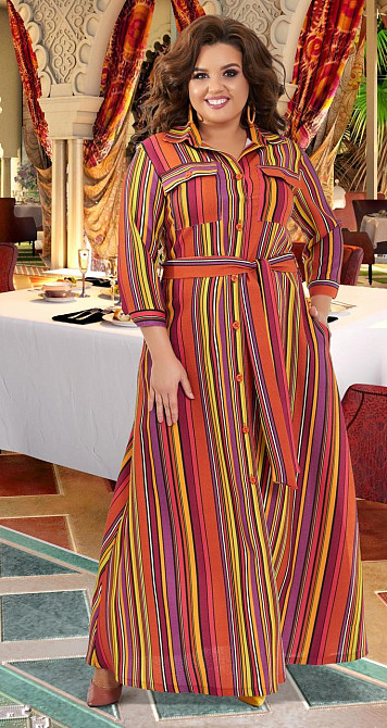 Льняное платье в полоску большого размера (50) Киев - изображение 5