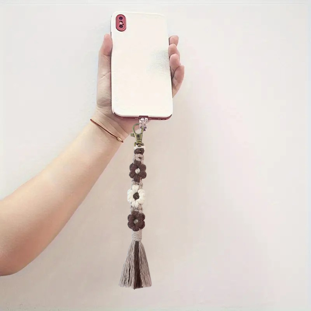 Набір макраме для ручного плетіння і в'язання брелока "Квіти" для ключів і аксесуарів 20х2. 2 см, коричневий Кам'янець-Подільський - фото 3