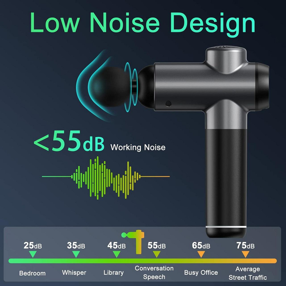 Перкуссионный ручной массажер Massage Gun BDBKMG, мышечный массажный пистолет, 99 режимов, 6 насадок, Черный Киев - изображение 4