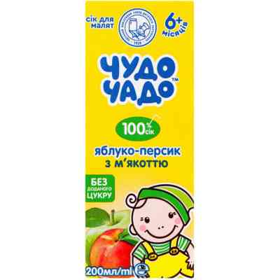 Сік дитячий Чудо-Чадо яблуко-персик з м'якоттю 200 мл (4820016254718) Вінниця
